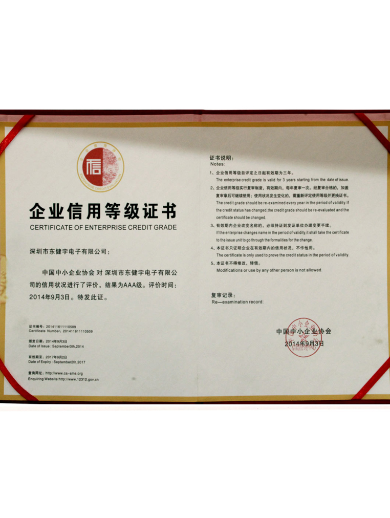 荣誉-企业信誉等级证书